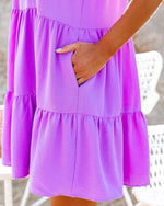 Solid Color Ruffle Sleeve Round Neck Loose Mini Dress