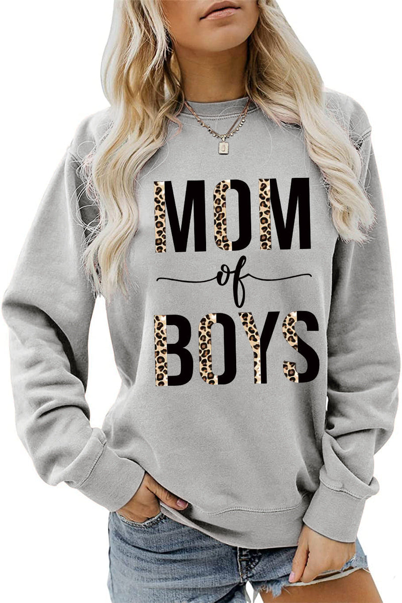 Casual Crew Neck Mom of Boys Printed Sweatshirt