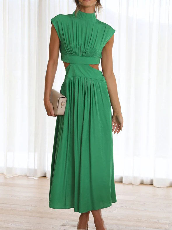 Elegant O-Neck Sleeveless Cut Out Solid Maxi Dress