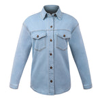 Collar Buttton Down Front Pocket Long Sleeve Denim Shirt Top