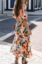 Floral Deep V Neck Side Split Maxi Dress