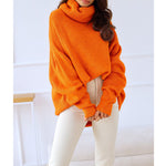 Turttleneck Long Sleeve Loose Knitted Sweater Mini Dress