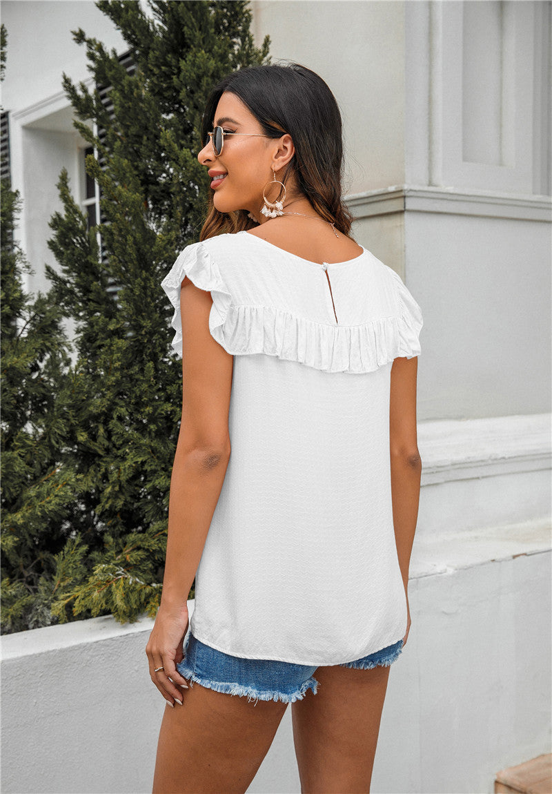 Casual Round Lace Neck Sleeveless Top