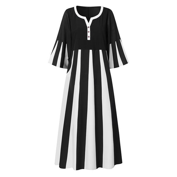 Fashion 3/4 Sleeve Round Neck Maxi Dress