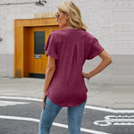 Short Sleeve V Neck Solid Color Top