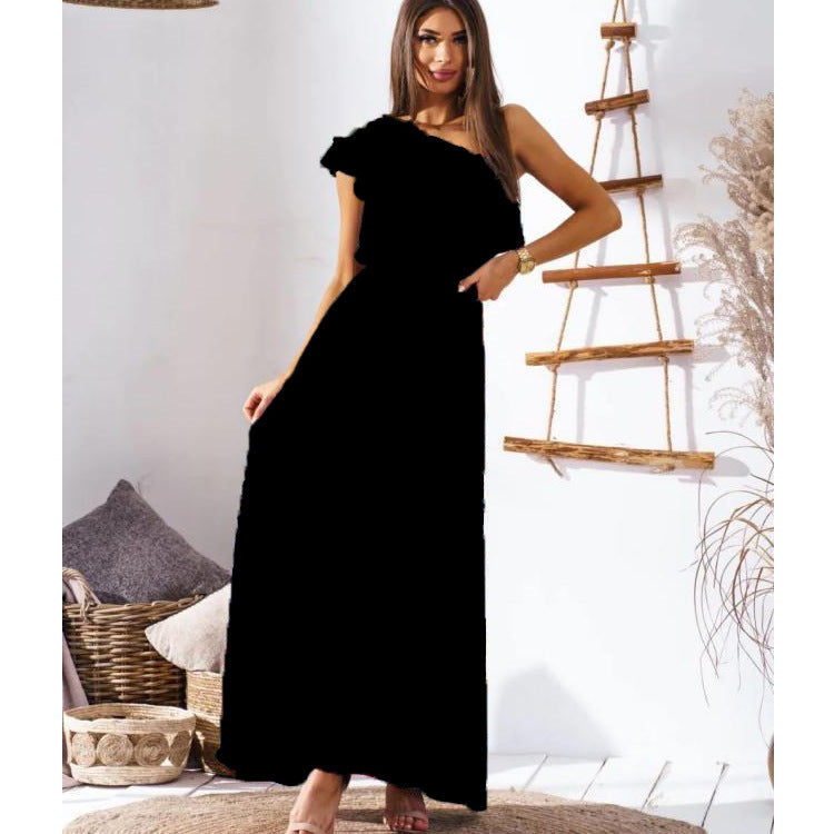 One Shoulder Wrap Waist Maxi Dress