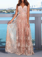 Transparent Mesh Floor Length V Neck Sleeveless Maxi Dress