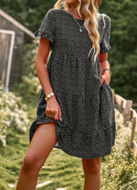 Casual Short Sleeve O-Neck Printed Loose Mini Dress