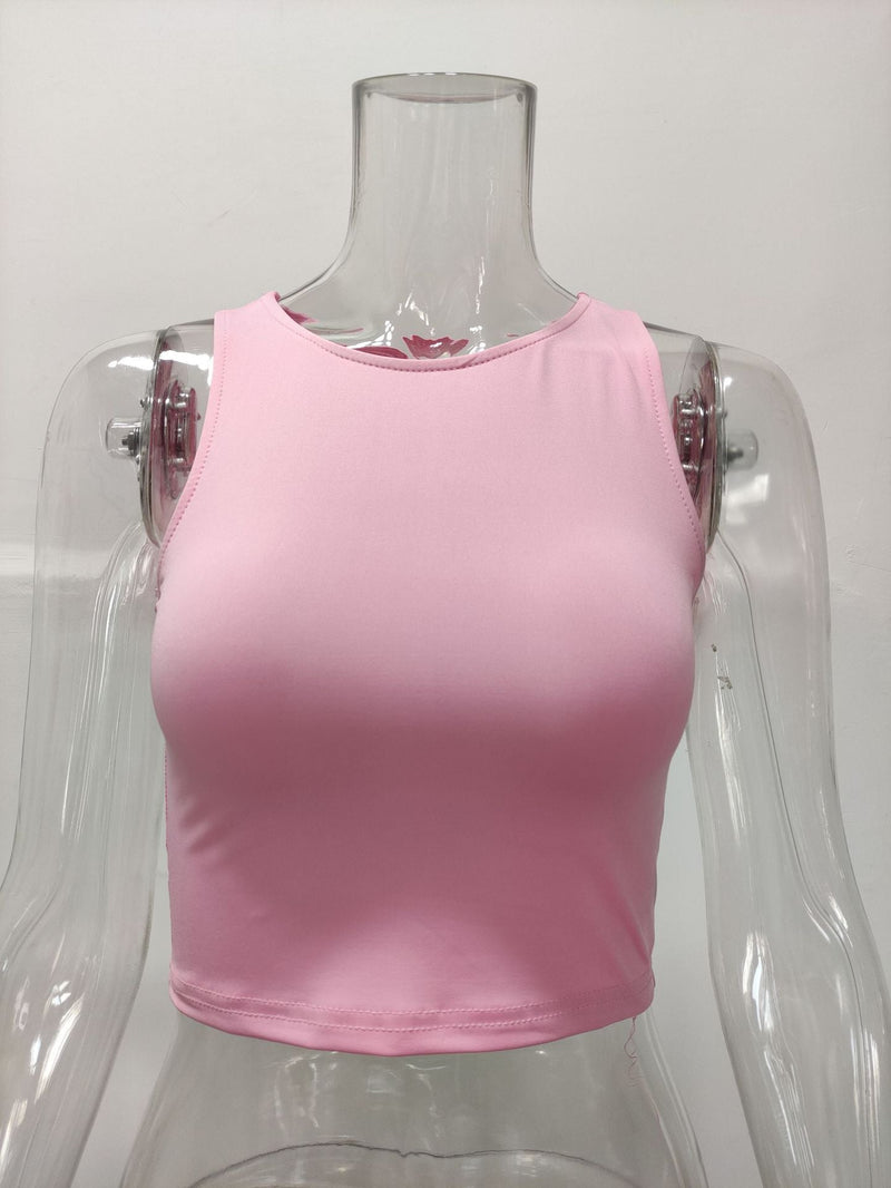 Sexy O-Neck Sleeveless Solid Color Crop Top