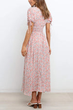 Shirred Waist V Neck Maxi Dress