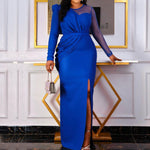 Elegant Long Sleeve Round Neck Slim Fit Side Split Maxi Dress