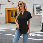 Short Sleeve V Neck Solid Color Top