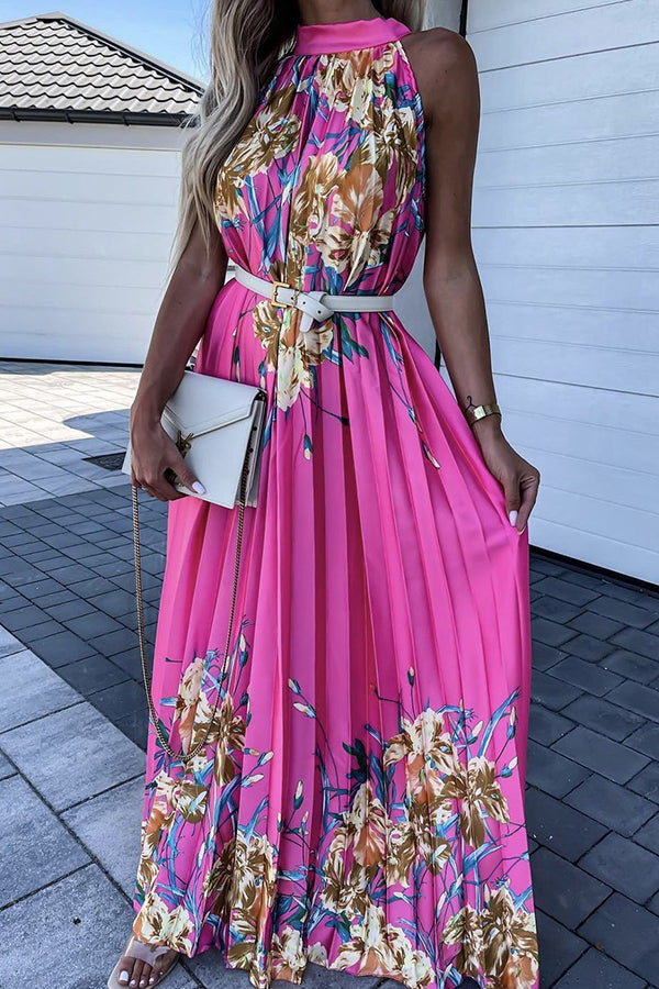 Life In Floral Pleated Halter Neck Maxi Dress