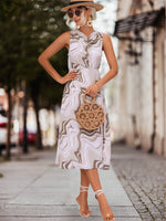 Fashion Round Neck Sleeveless Printed Midi Dress