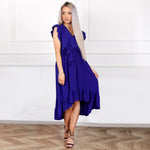 Casual Ruffle Sleeve V Neck Side Wrap Maxi Dress