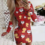 Fashion Round Neck Long Sleeve Print Mini Dress