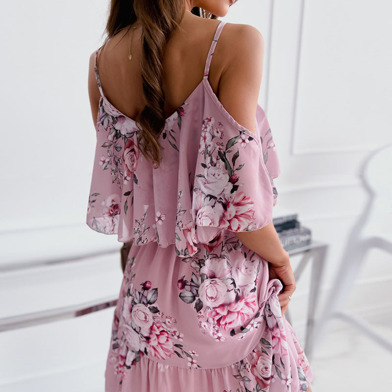 Floral Off Shoulder Spaghetti Strap Mini Dress