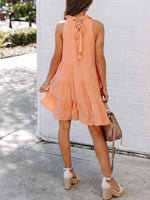 Solid Color Sleeveless Halter Neck Flowy Mini Dress