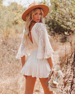 Deep V Neck Wide Short Sleeve Loose Lace Mini Dress