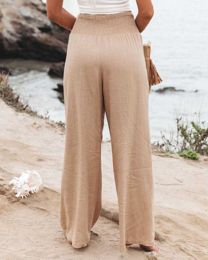 Casual High Waist Pocket Solid Loose Pant