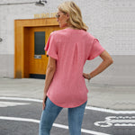 Short Sleeve V Neck Solid Color Top