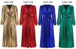 Shinny Long Sleeve Tie Waist Maxi Dress