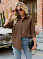 Turn Down Collar Long Sleeve Buttoned Solid Cardigan Shirt