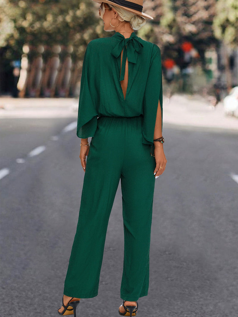 Fashion Batwing Sleeve Turtleneck Solid Jumpsuit