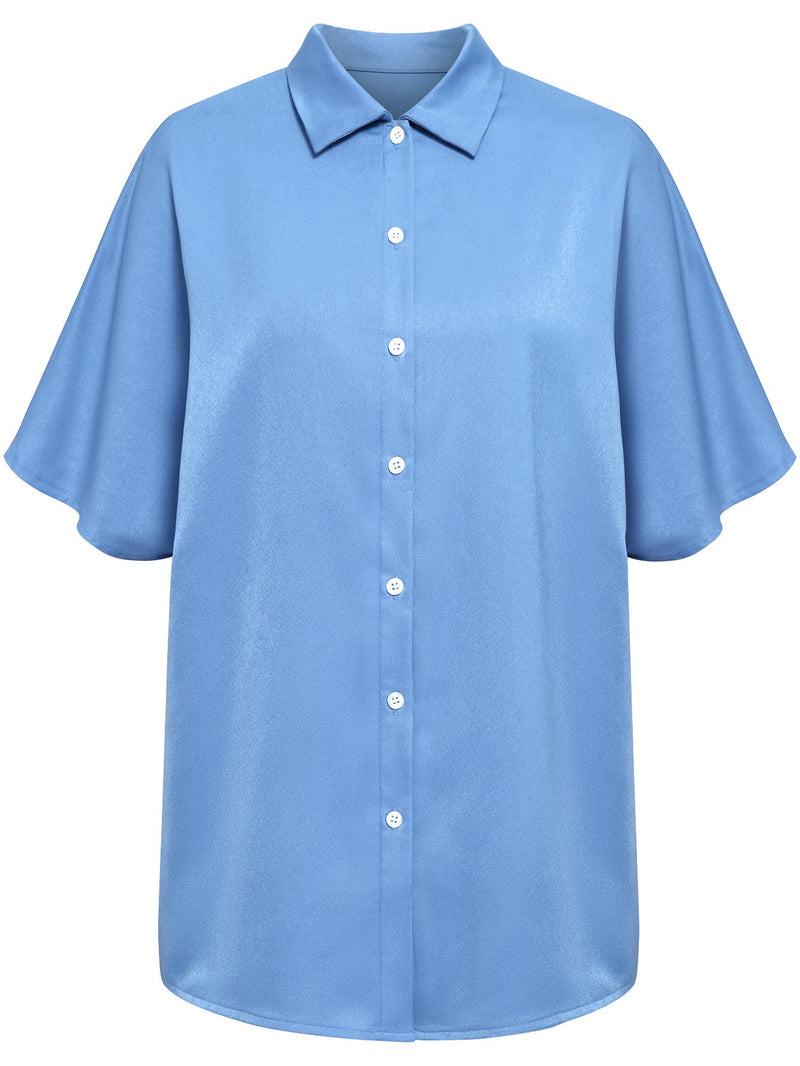 Turn Down Collar Short Sleeve Button Solid Shirt