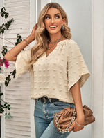 Casual V-Neck Short Sleeve Solid Blouse Top