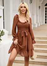 Square Neck Back Offshoulder Waist Wrap Mini Dress