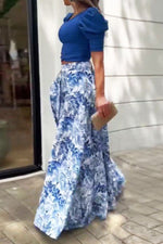 One Shoulder Crop Top Maxi Skirts Set