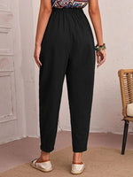 Elegant High Waist Pocketed Solid Color Loose Pants