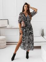 Flowy V Neck Short Sleeve Side Split Maxi Dress