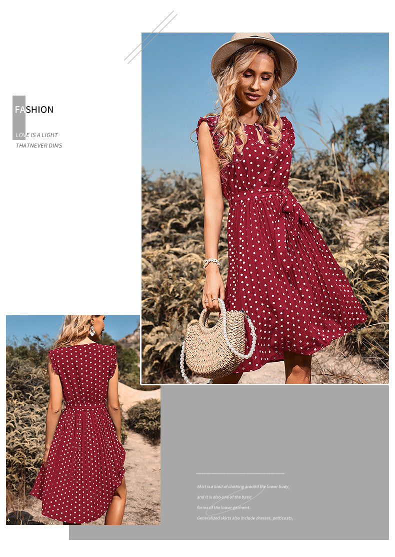 Waist Tie Polka Dot Sleeveless Mini Dress