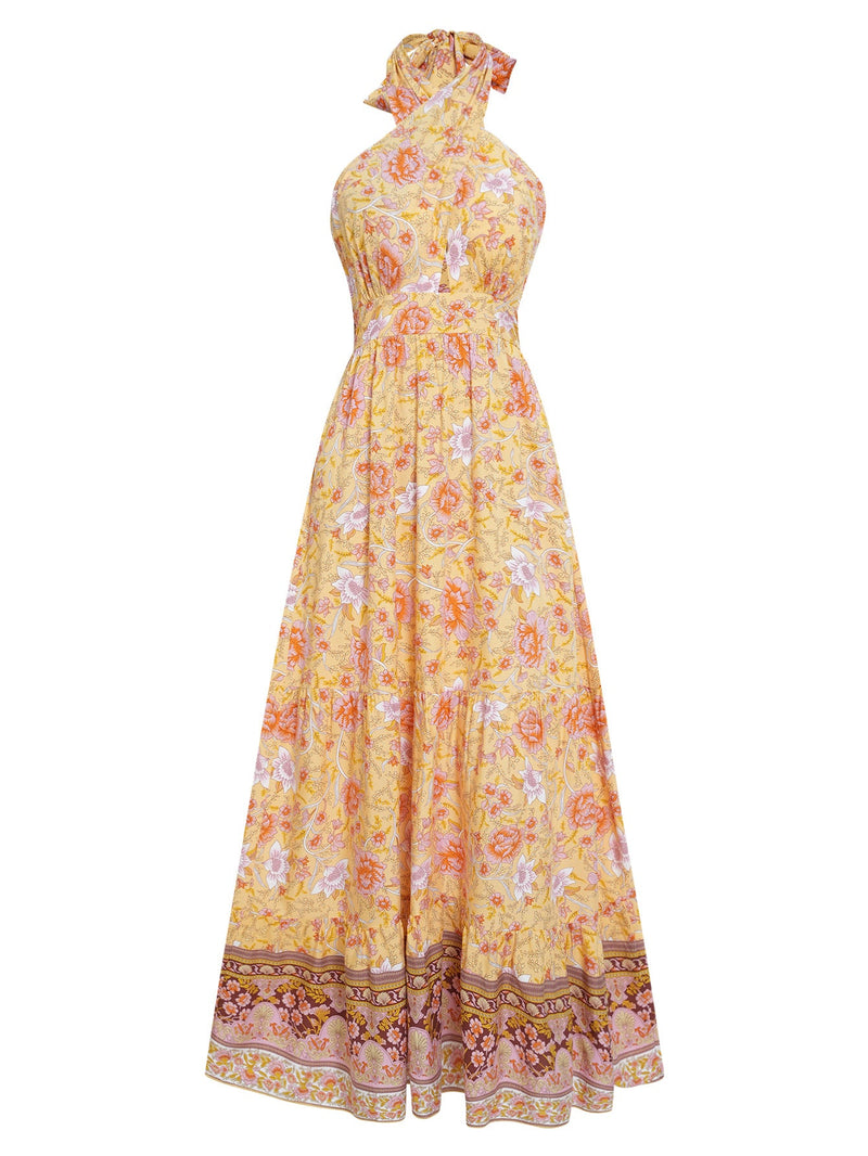 Casual Sleeveless Backless Printed Chiffon Maxi Dress