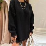 Solid Color Long Sleeve O-Neck Loose Mini Dress