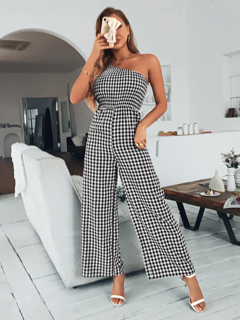 Fashion Sleeveless Off Shoulder Printed Wide Leg Jumpsuit