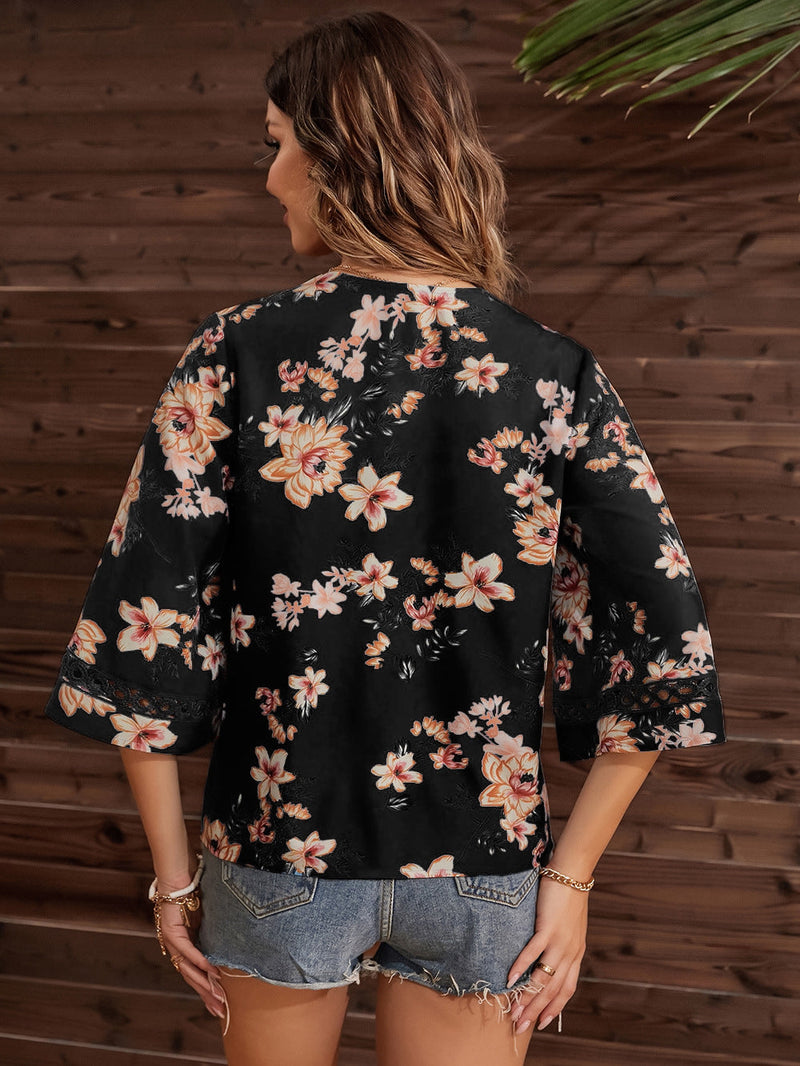 Floral V Neck Stylish Blouse Top