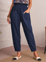 Elegant High Waist Pocketed Solid Color Loose Pants