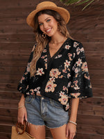 Floral V Neck Stylish Blouse Top