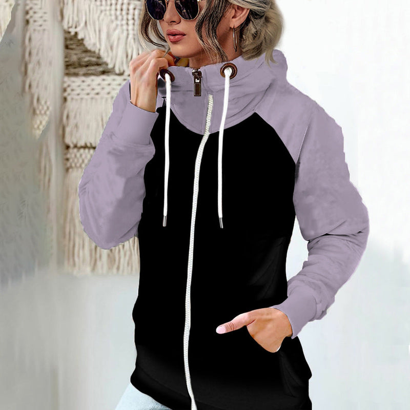 Drawstring Zip Up Long Sleeve Pocketed Sweater