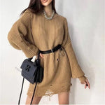 Solid Color Long Sleeve O-Neck Loose Mini Dress