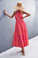 Halter Neck Floral Sleeveless Maxi Dress