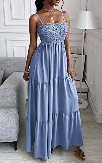 Sleeveless Spaghetti Strap Elastic Chest Maxi Dress