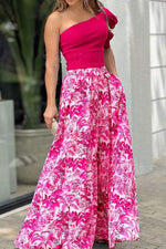 One Shoulder Crop Top Maxi Skirts Set