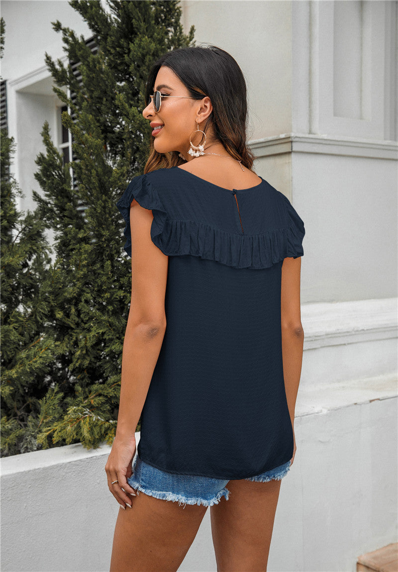 Casual Round Lace Neck Sleeveless Top