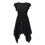 Ruffle Sleeve Waist Tie Solid Color Mini Dress