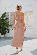 One Knotted Shoulder High Waist Sleeveless Maxi Dress