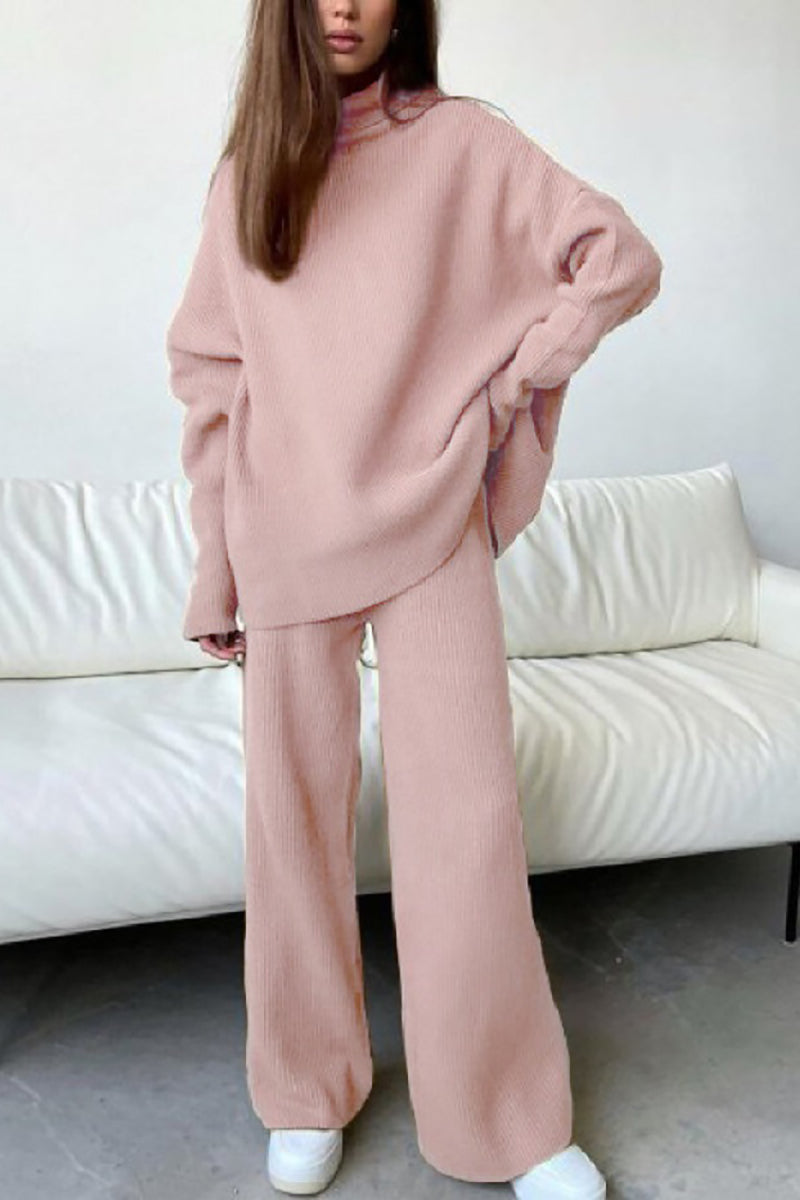 Keep Loungin High Collar Sweater Pants Set